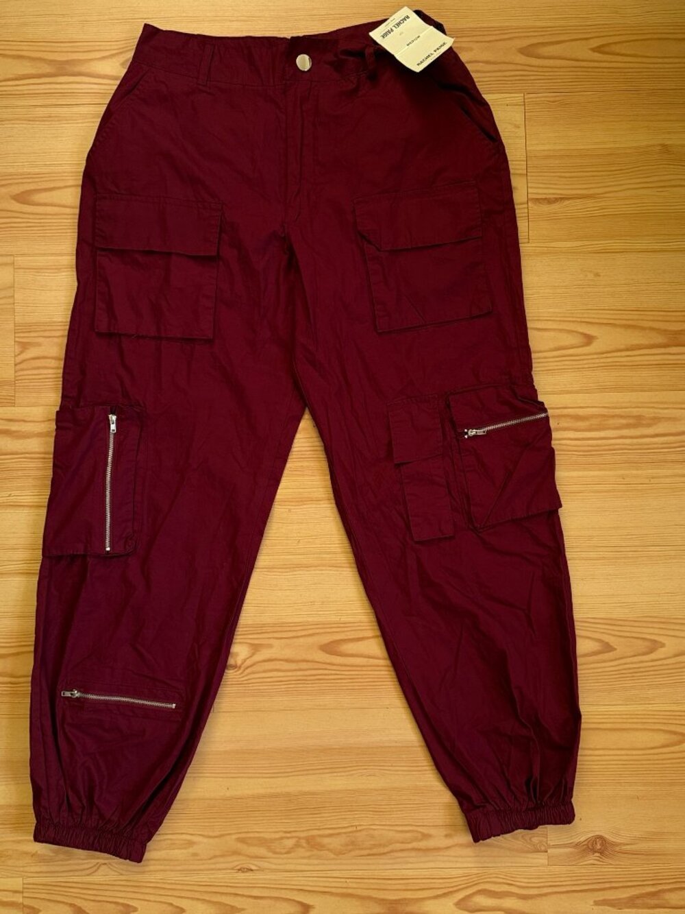 NWT Cotton Cuffed Cargo Pants Zipper Pockets Burgundy Size M Womens
